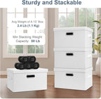 Medium 15" 21 Quart Collapsible Stackable Storage Bins with Lids, 1 Pack White Foldable Fabric Closet Storage Boxes with Lids, 4 Handles Heavy-duty Linen Cube Baskets for Bedroom