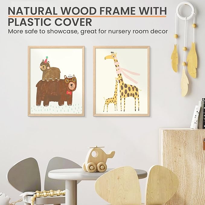 upsimples 16x20 Frames, Natural Solid Wooden Picture Frames, Display 11x14 with Mat or 16 x 20 Without, Vertical or Horizontal Wall Hanging, 1 Pack, Natural