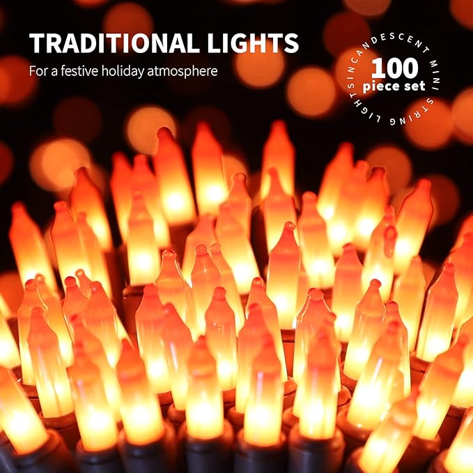 100LIGHTS Orange Extra-Bright with End Connectors Halloween Decorative Lights 5.98m UL Certified Mini String Light Set Waterproof for Halloween Home Garden Christmas Tree Party Patio Wedding