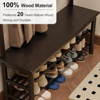 Coat Rack with Shoe Storage, Wooden Hall Tree with Bench, 11 Hooks and 2-Tier Storage Shelves, 3-in-1, Entryway Bench with Coat Rack (39.3"-Black)