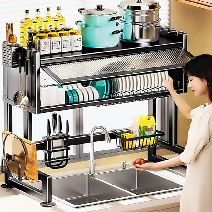 Home Furnishing Over The Sink Dish Drainer Drying Rack 3 Tier Over Sink Dish Rack for,oversink Dish Dry Rack,Space Saving Dish Drying Rack,Kitchen Sink Organizer countertop(Black,85cm/33.5in)