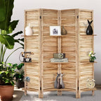 Room Divider with Shelves, Privacy Screen, Room Dividers and Folding Privacy Screens, 4 Panel Wood Temporary Wall Partition Separation Separator, Natural