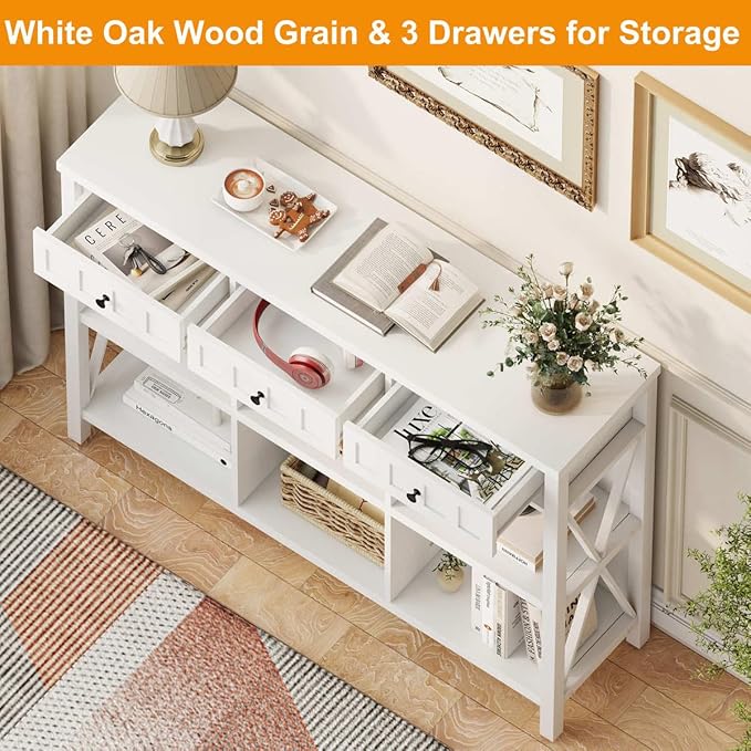FATORRI 6 Cube Storage Bookshelf with 3 Drawers - White Oak 47"