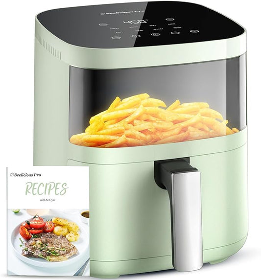 Air Fryer, Beelicious 8-in-1 Smart Compact 4QT Air Fryers, with Viewing Window, Shake Reminder, 450°F Digital Airfryer with Flavor-Lock Tech, Dishwasher-Safe & Nonstick, Fit for 1-3 People, Avo Green