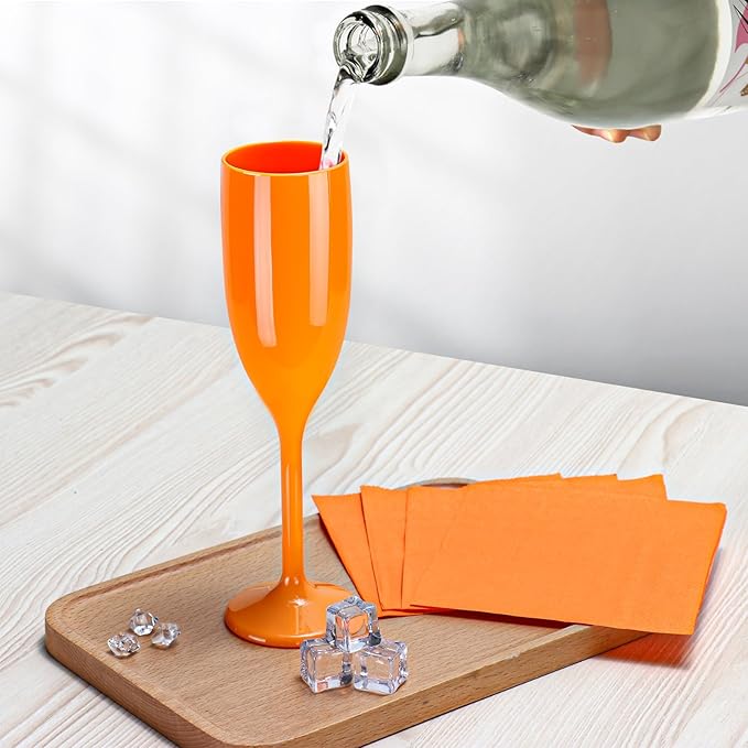 XUWAIDSGN Acrylic Champagne Flutes Toasting Glasses Unbreakable Mimosa Bar Reusable Wine Glasses Vintage Champagne Flutes Stemmed Drinking Cups 5.4 OZ for Christmas Birthday (24, Orange)
