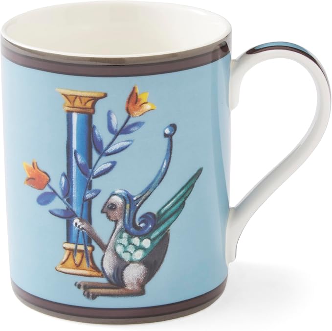 Spode Kit Kemp 12oz Mug, I Initial - Fine China Coffee Cup with Floral Alphabet Design, Custom Letter Mug for Unique Gift Giving - Personalized Kitchen Drinkware, Dishwasher Safe & Stylish