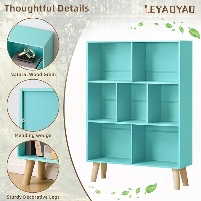 LEYAOYAO 7 Cube Bookshelf 3-Tier - Mint Green