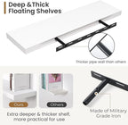 Fun Memories Farmhouse Floating Shelves - 8 Inch Deep Rustic Wood Wall Shelf - Premium Solid Pine Wood Storage Shelf for Kitchen Living Room Bedroom - 30" W x 8" D - Set of 2 - White