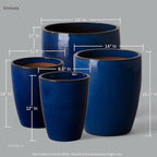 Emissary Home and Garden Bullet 11.5 in. Blue Ceramic Round Planter (11.5 in. L x 11.5 in. W x 14 in. H) with Drainage Hole