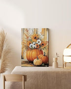 Rustic Autumn Fall Floral Pumpkin Wall Art Decor, Fall Floral Botanical Print for Thanksgiving Decorations, Autumn Wall Art Print for Farmhouse Living Room Bedroom Fall Decor, Ready to Hang