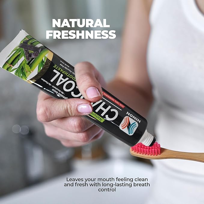 Activated Charcoal Whitening Toothpaste, Fluoride-Free, Enamel-Safe, Natural Mint Flavor, 6.5oz Tube for Stain Removal and Fresh Breath Pack of 1