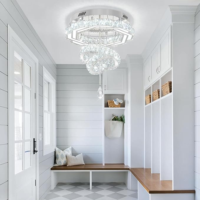 Flashing God 20" Crystal Chandelier Crystal LED Flush Mount Chandeliers for Living Room Bedrooms Dining Room Modern Chrome Chandelier Lighting Dimmable 2700k 4500k 6000k