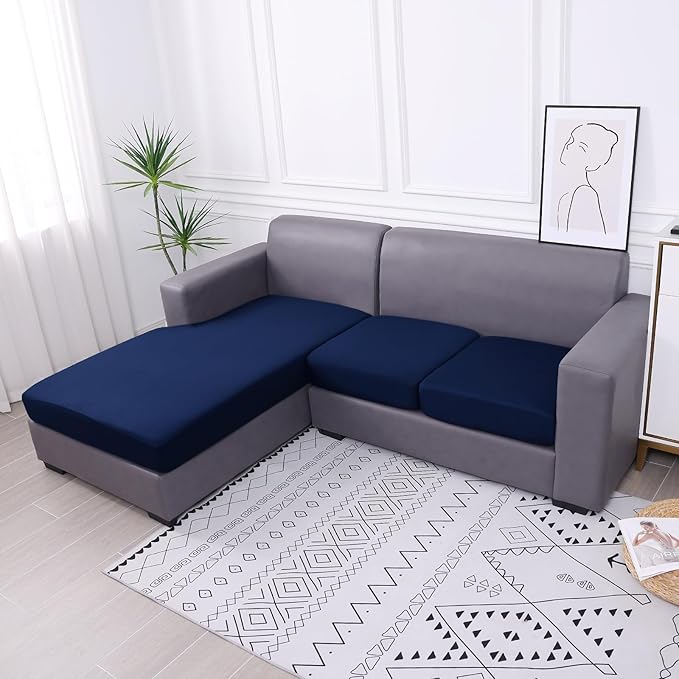 hyha Waterproof Couch Cushion Covers, Sectional Sofa Slipcovers Washable, L Shape Chaise Dog Couch Covers for Sectional Sofa, Universal Furniture Protector (1 Piece for Chaise XL, Navy)