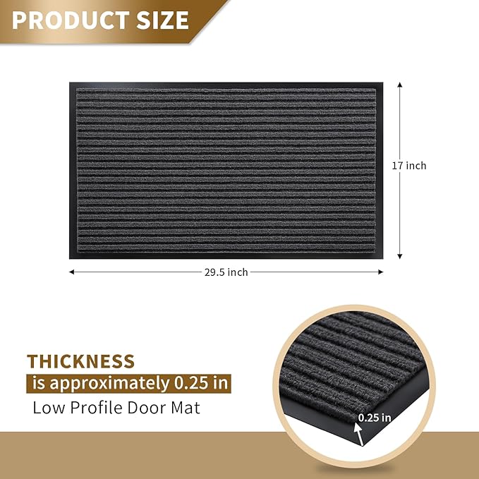 Yimobra Front Door Mat Outdoor Indoor Entrance, 100% Waterproof All-Season All Weather Doormat, Welcome Matt Outside Entry, Non Slip, Low Profile, Heavy Duty Patio Porch Floor Mats,29.5 x 17,Grey