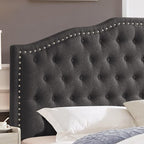 24KF Upholstered Button Tufted Queen Headboard with Nailhead Trim, Elegant Boucle Fabric Full headboard, 6031-Q-Boucle-Dark Gray
