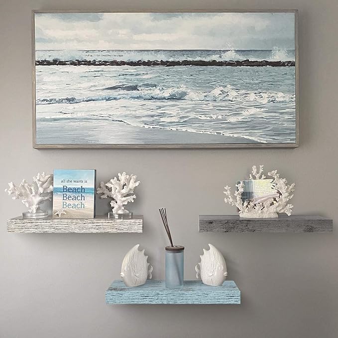 Sorbus Floating Shelves - 3 Pack 16 Inch Rustic Grey Blue Rustic Wall Shelves for Bedroom, Kitchen, Living Room, Bathroom Shelves, Home Decor, Office - Floating Shelf for Trophies, Frames
