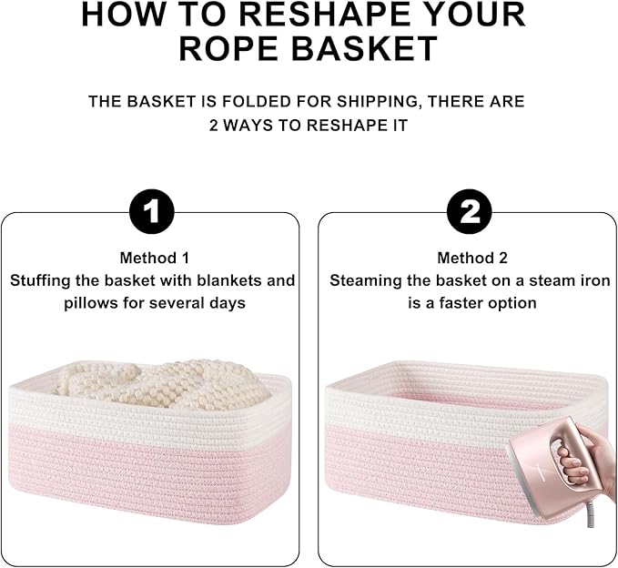Storage Baskets for Organizing 3 Pack, Woven Baskets for Shelves, Closet Organizer Bins Empty Gift Basket Toy Storage for Toys, Books, Towels, Clothes, 15"x11.42"x6.7", Pink
