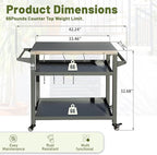 Domi 3-Shelf Outdoor Grill Table, Grill Cart Outdoor with Wheels, Pizza Oven and Food Prep Table, Blackstone with Stainless Steel Tabletop, BBQ Stand for Blackstone Griddle for Outside BBQ
