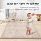 ACOMOPACK Baby Play Mat for Floor 1.3" Thick Memory Foam Play Mat 71"×79" Tummy Time Crawling with Non-Slip Bottom for Living Room,Nursery,Soft Velvet Playpen Mats for Kids,Infants（Beige）