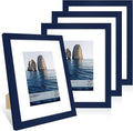 8x10 Picture Frame Set of 4, 8 x 10 Wood Photo Frames with Mat for 5x7, Natural Wooden Frame with Real Glass Cover for Wall and Tabletop Display,Blue
