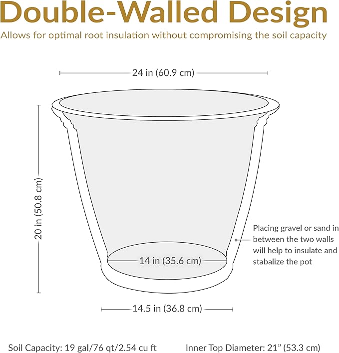 Sunnydaze 24-Inch Anjelica Large Plastic Pot for Plants - Outdoor Polyresin Round Planter with Drillable Drainage Holes - Slate - 2pk