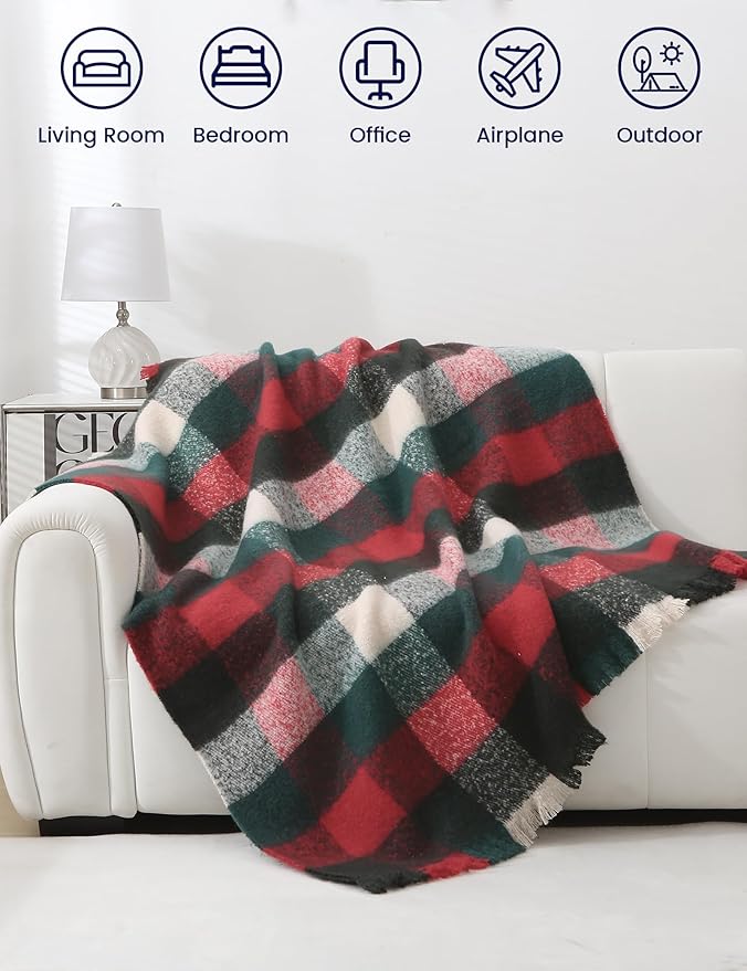 ZonLi Christmas Plaid Throw Blanket, 50" x 60" Decorative Blankets, Decorative Vintage Blanket with Tassel for Couch, Bed, Sofa, Chair, Outdoor, Cozy Warm Lightweight Farmhouse Blankets