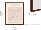 Poster Master Vintage Poster - Retro One Line Hummingbird Drawing Print - Bird Line Art - Minimal Gift for Him, Her, Animal Lover - Abstract Decor for Home, Office, 16x20 Brown Framed