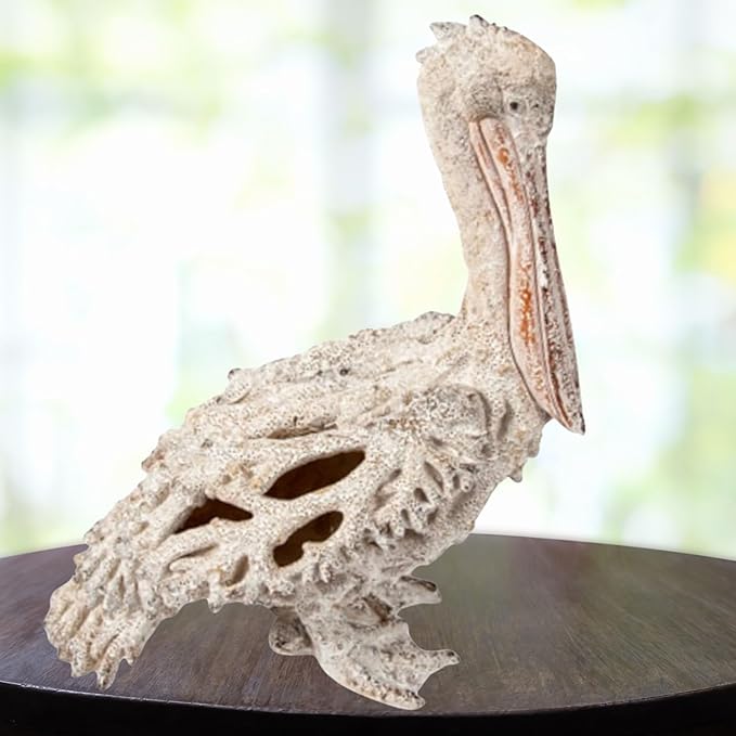 White Pelican Standing Figurine - 13.75” Coral Reef Nautical Decor Coastal Beach Home Accent Ocean Statue for Shelf, Tabletop, or Mantel Display