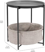 Amazon Basics Round Storage End Table, Side Table with Cloth Basket, Charcoal/Heather Gray, 17.7 x 17.7 x 18.9 in