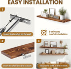 Floating Wall Shelves 2-Pack - 36-Inch Rustic Brown Wooden Shelves for Storage and Décor, Easy Installation for Living Room, Bedroom, and Kitchen