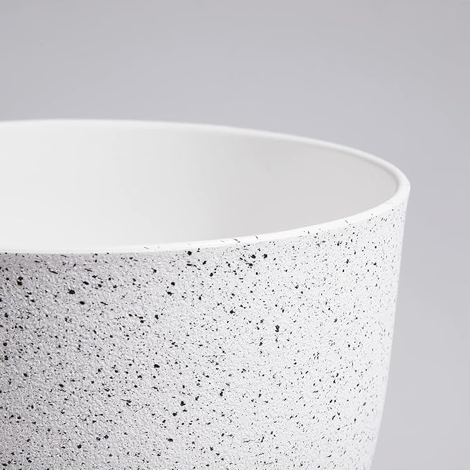 Large Flower Pots 12/10/9 inch, Set of 3 Modern Decorative Plastic Planters with Drainage Holes and Saucers for Garden House Plants, Plant Pots for Indoor Outdoor Plants, Speckled White