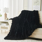 Lotus Karen Faux Fur Throw Blanket Black - Big Bubble Rabbit Fluff Blanket for Couch, Small Fluffy Fuzzy Cozy Blanket, Thick Furry Plush Shaggy Blankets, 50x60 Inches