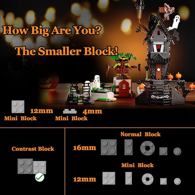 Mini Bricks Haunted Graveyard House Building Set - 1092 PCS Halloween Spooky Construction Toy Kit for Kids & Adults (Not Compatible with )