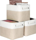 Kntiwiwo Foldable Storage Bin Collapsible Basket 12" x 10" x 9.5" Cube Storage Organizer Bins with Dual Carry Handles for Home Closet Shelves Drawers Organizer, Set of 3, Beige