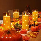 Homemory Acrylic Flameless Candles with Embedded Star String Fairy Lights, Battery Operated Candle, LED Candles, Fake Candles with Remote Control and Timer for Halloween, Amber, Set of 5(H4"5"6"8"8")
