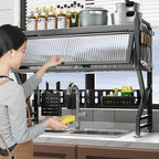 Kitchen sink rack dishwashing sink countertop dustproof cupboard storage multifunctional tableware storage drain rack double layer,KeepKitchen Sink Shlef Organized Space-Saving(Black,75cm/29.5in)