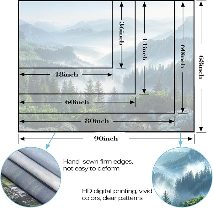 AMM Nature Forest Mountain Tapestry Green Misty Pine Tree Tapestry for Bedroom Aesthetic Foggy Woodlands Sky Landscape Tapestries Wall Hanging for Living Room Dorm 60 x 44 Inch