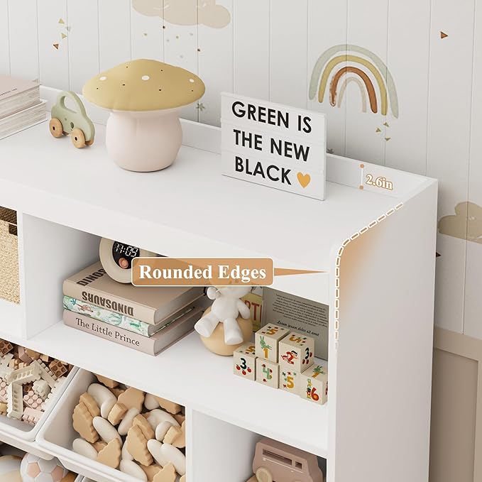 HORSTORS 55" W Toy Storage Organizer with Drawers, Large Kids Toy Storage Box with Removable Bins, Tall Kids Bookshelf and Bookcase for Boys and Girls, Modern Toy Chest for Playroom, Classroom, White