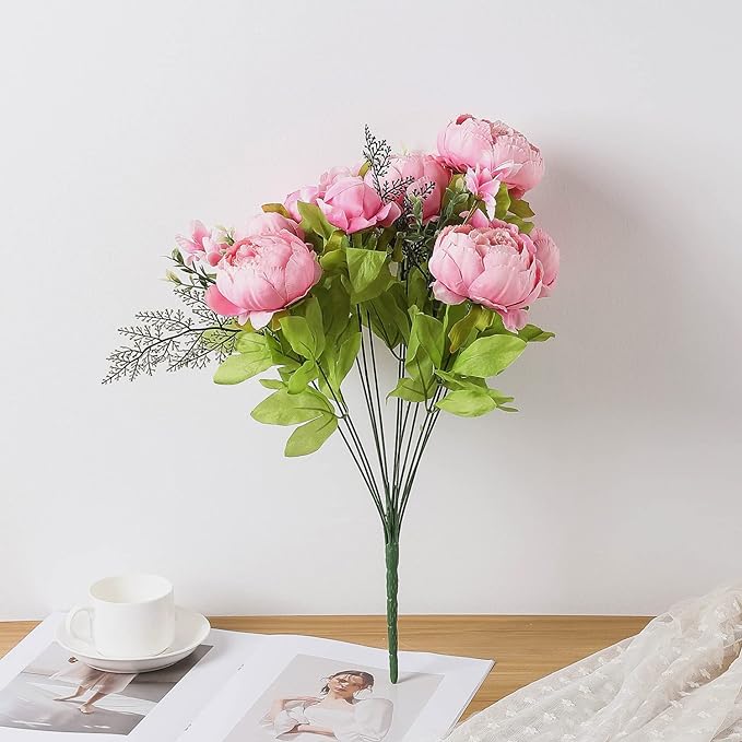 Duovlo Springs Flowers Artificial Silk Peony Bouquets Wedding Home Decoration,Pack of 1 (Spring Light Pink)