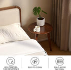 100% Solid Oak Round Side Table, Small Bedside Table for Small Spaces, Living Room End Table with Stable Frame, Modern Nightstand for Bedroom Couch, (Walnut, 17.71" D x 19.68" H)