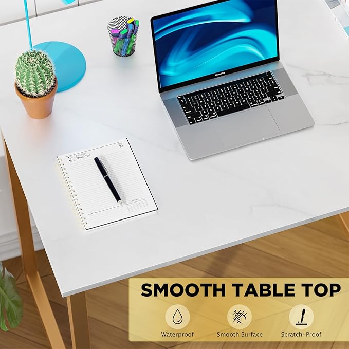PayLessHere | 32 Inch Computer Desk | White Gold | Office Desk with Metal Frame, Adjustable Feet | Water-Resistant, Scratchproof Surface | Sturdy Writing Table for Home Office or Study | Pack of 1