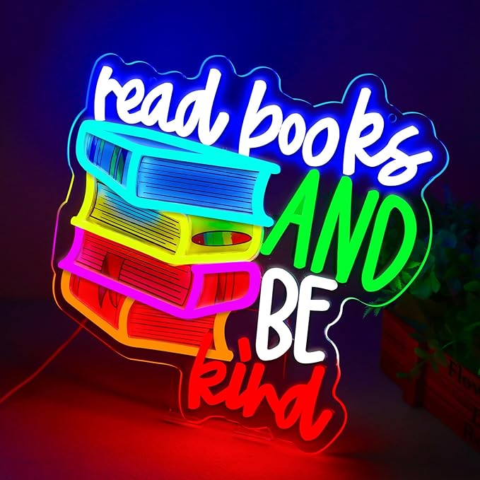 LED Read Books Be Kind Neon Signs Classroom Neon Lights Wall Decor for Reading Room, Classroom, Bookstore, Library, Museum, Study Room Gifts Art for Book Lover, Kids,Friends,family-13.4 x 12.6 IN-USB Powered-Acrylic