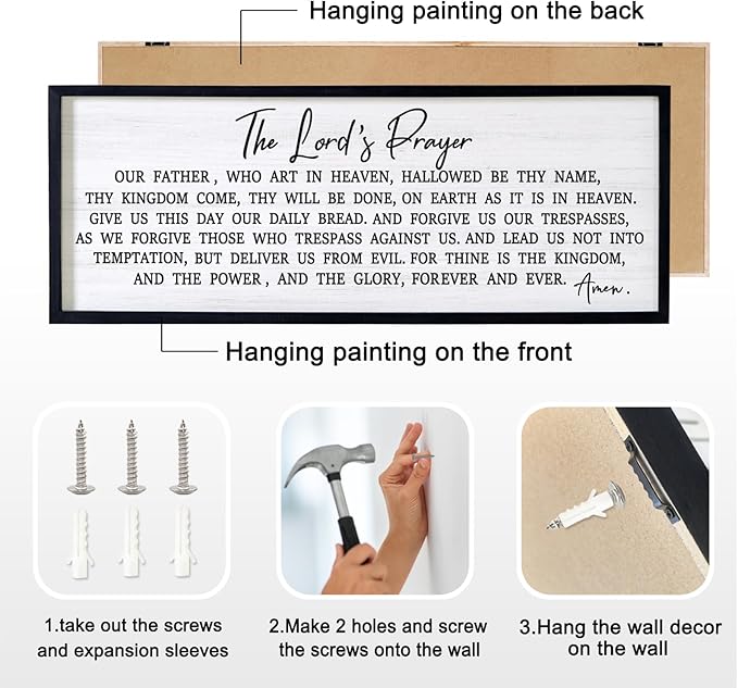 Our Father Prayer Bible Verse Framed Wall Art, 40''×15'' Rustic Religious Christian Lords Prayer Sign for God Jesus Christ Prayer, Horizontal Holy Inspirational Catholic Scripture Decor