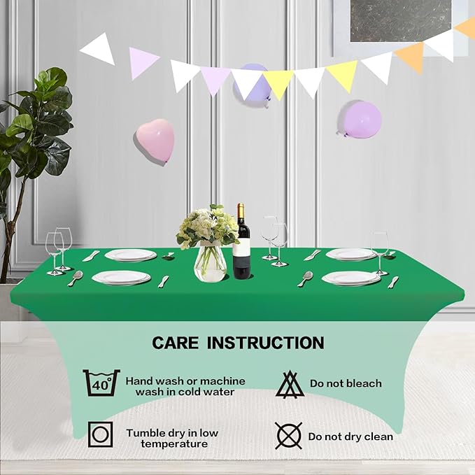 IVAPUPU 4FT Table Cloth for Rectangular Fitted Events Stretch Emerald Green Table Covers Washable Cover Spandex Tablecloth Protector for Party, Wedding, Cocktail, Banquet, Festival