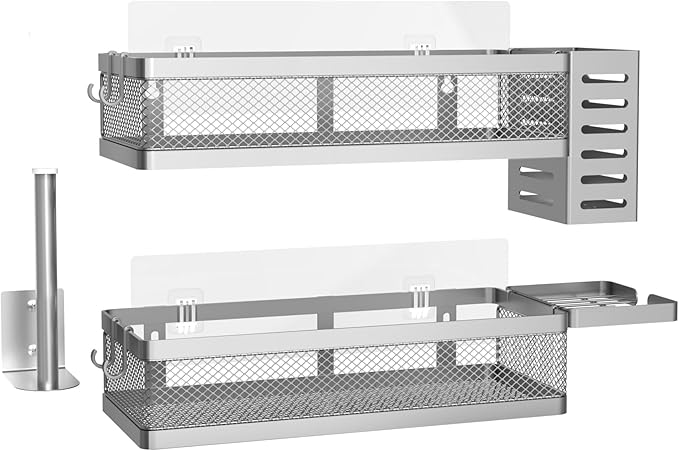 PUSDON Metal Wall Hanging Basket 2 Packs DIY Suitable for Multiple Scenes - Middle Silver Grey Netting Set