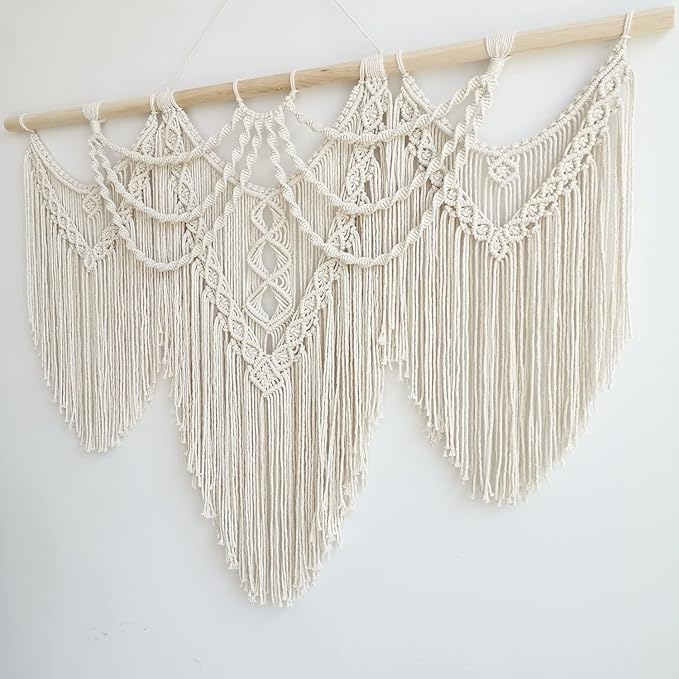 large macrame wall hanging - Boho Tapestry Macrame Wall Decor Art- Chic Bohemian Handmade Woven Tapestry Home Decoration for Bedroom Living Room Apartment Wedding Party - 43"x32" (Beige-fringe)
