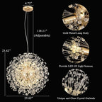 Modern Crystal Chandelier, Sputnik Dandelion High Ceiling Hanging Lamp, Large Beaded Gold Pendant Light for Living Room Dining Room Kitchen Island Bedroom (Gold 16Lights)