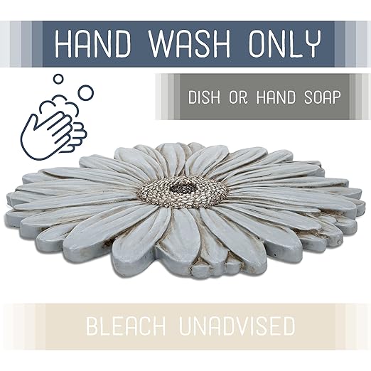 NAT & Jules Gerbera Daisy Flower Shaped Dimensional Indoor Outdoor 12 inch Cast Resin Decorative Garden Stepping Stone, Patio, Walkway Sculpture Yard Art, Stone Grey