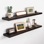 Axeman Floating Shelves for Wall - 40''W x 8'' D Rustic Solid Elm Wood Shelves for Storage, Wall Mounted Display Shelving with Invisible Heavy-Duty Metal Bracket (Walnut, 2PCs)