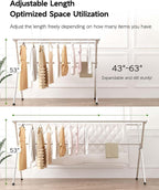 Clothes Drying Rack 63 Inches Folding Indoor Outdoor, Drying Rack Clothing Collapsible, Foldable Portable Laundry Drying Rack, Heavy Duty Laundry Hanger Dryer Rack, with 20 Hooks 12 Clips